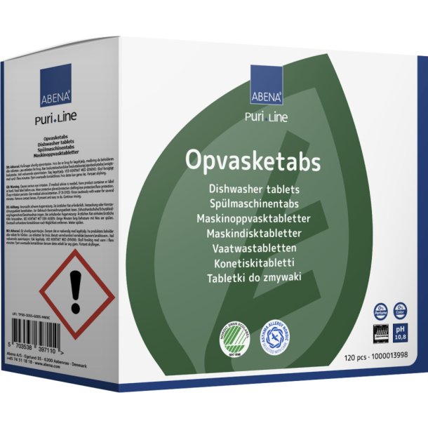 Opvasketabs, Puri-Line, mini, vandoplselig folie, uden klor, farve og parfume, 5x120stk