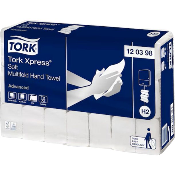 H�ndkl�deark, Tork H2 Universal, 2-lags, Z-fold, 25,5x21,3cm, 8,5 cm, hvid, genanvendt papir, 180 stk pr. pk/ 21 pk. pr kolli