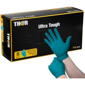 Engangshandske, THOR Ultra Tough, S, grn, nitril, pudderfri 1x100stk.