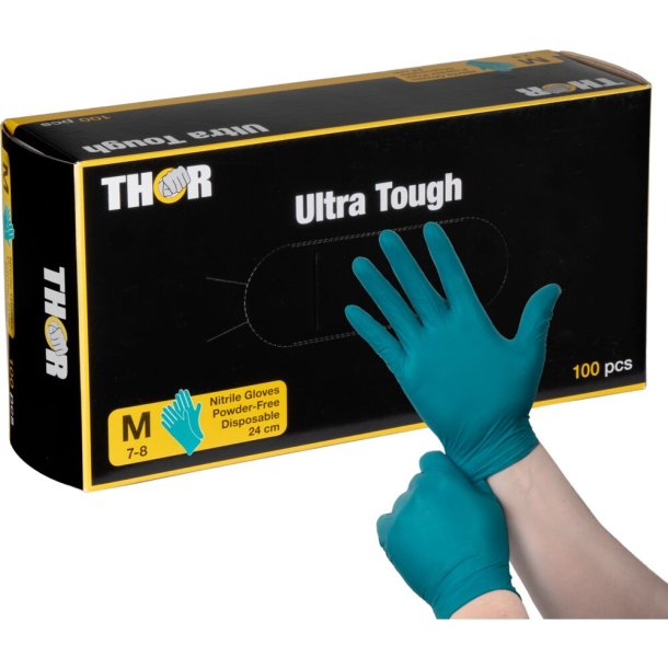 Engangshandske, THOR Ultra Tough, M, grn, nitril, pudderfri 1x100
