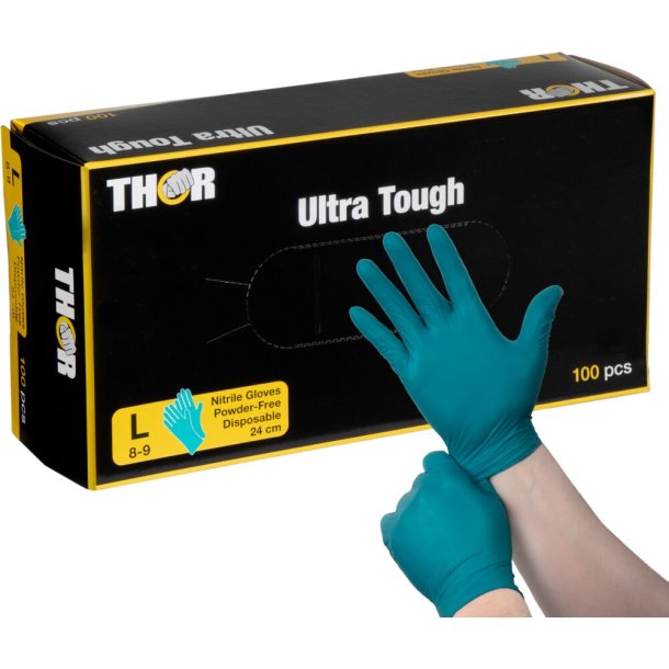 Engangshandske, THOR Ultra Tough, L, grn, nitril, pudderfri