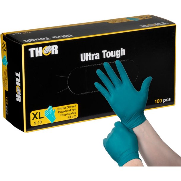 Engangshandske, THOR Ultra Tough, XL, grn, nitril, pudderfri 1x100