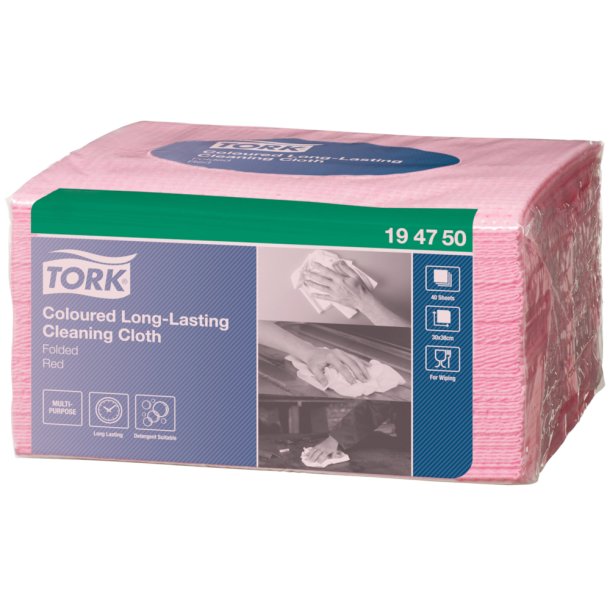 Aftrringsklud, Tork W8, 38x30cm, rd, polyester/viskose, engangs 