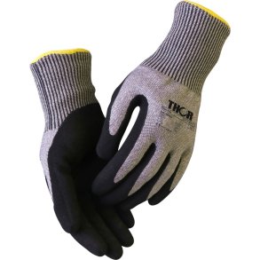 Sk�reh�mmende strikhandske, THOR Cut F, 10, gr�, nitril, ribkant sk�refast 1x12
