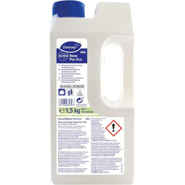 Maskinopvask, Diversey Suma Base Pur-Eco M4, alusikker, uden klor, farve og parfume, 1,5 kg