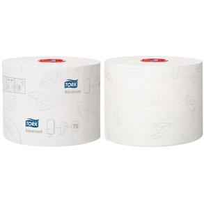 Toiletpapir, Tork T6 Advanced, 2-lags, 100m x 9,9cm, �13,1cm, hvid, blandingsfibre 1X47 RL.