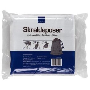 Affaldspose, foldet til 16 cm, med snreluk, uden tryk, 3x20 stk. pr. pakke gr, 12 my, 44x50 cm