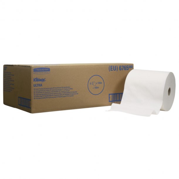 Hndklderulle, Kleenex, hvid, 2-lags, med hylse, 20cm x 130 m