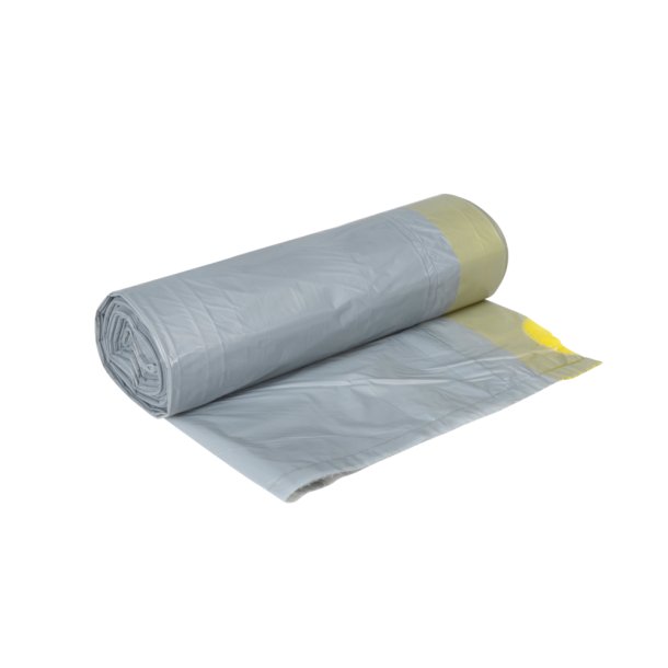 Affaldspose, foldet til 16 cm, med snreluk, uden tryk, LDPE, gr, 17 my, 44x50 cm, 20L, 20stk/rl