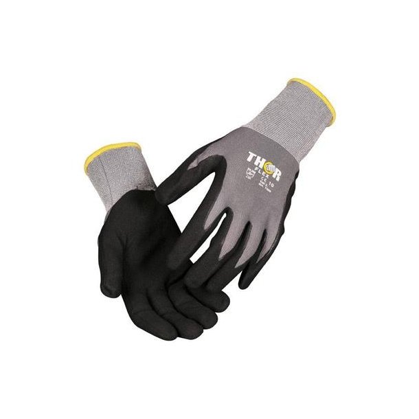 Fingerdyppet nitrilhandske, THOR Flex, sort, lycra overhnd, lycra, nitril, 10