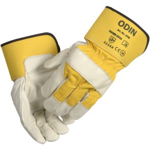 Oksehudshandske, Odin, gul/hvid, 7 cm gummineret manchet 1x12, let foret, 11