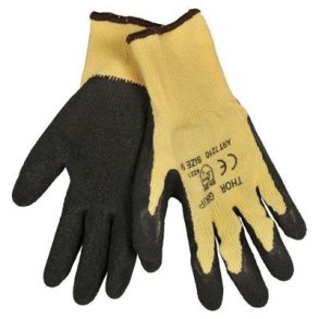 Fingerdyppet latexhandske, THOR Grip, gul, overhnd i polyester, ribkant, 11