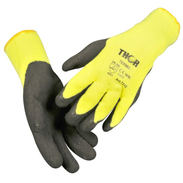 Halvdyppet latexhandske, THOR Thermo, 10, polyester/latex, ribkant