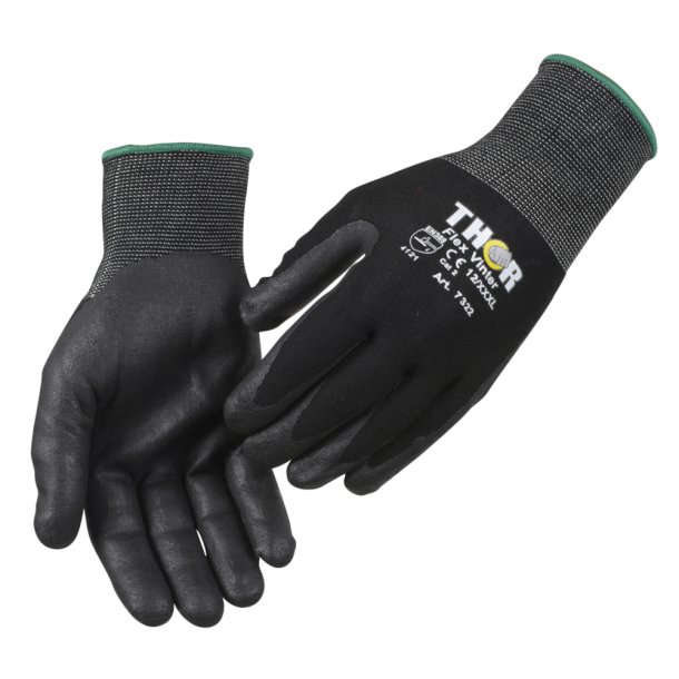 Halvdyppet nitrilhandske, THOR Flex Vinter, sort, tyndt termofor, nylon, 8 - Dyppede handsker - RIBO ApS