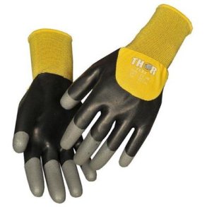 Halvdyppet latexhandske, Thor flex dry, Sort/gul, med nitril granulat p fingerspidserne, 10