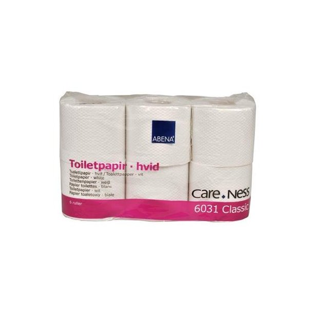 Toiletpapir, Abena Care-Ness Classic, 2-lags, 50m x 9,8cm, 11,6cm, hvid, 100% genbrugspapir